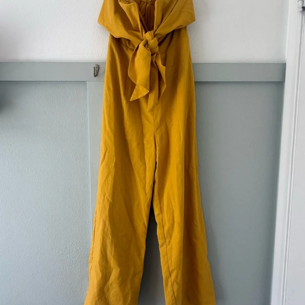 Lulu's Mustard Wide-Leg Jumpsuit with Front Tie - Picture 2 of 5